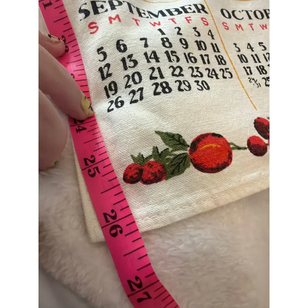 Vintage 1965 Calendar Kitchen Tea Towel Kitchen Prayer Fruit MCM Linen Decor